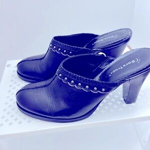 BareTraps Black Leather Mules by BareTraps Slip On Size 4” Heels Size 9 Medium